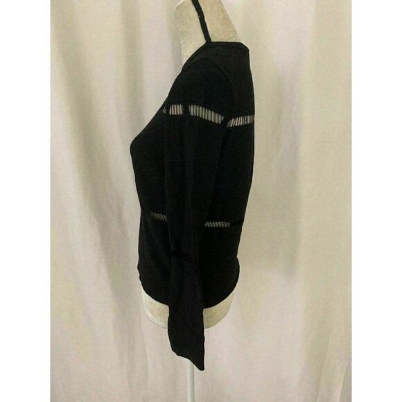 Zara Womens Solid Black Long Sleeve Mesh Crew Neck Sweater Top Xs - Picture 3 of 6